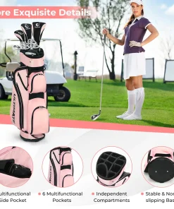 Women's Complete Golf Club Set, Right Handed Ladies Golf Clubs Set w/ 460cc Alloy Driver, #3 Fairway Wood, #4 Hybrid, #6/#7/#8/#9/#P Irons & Putter.